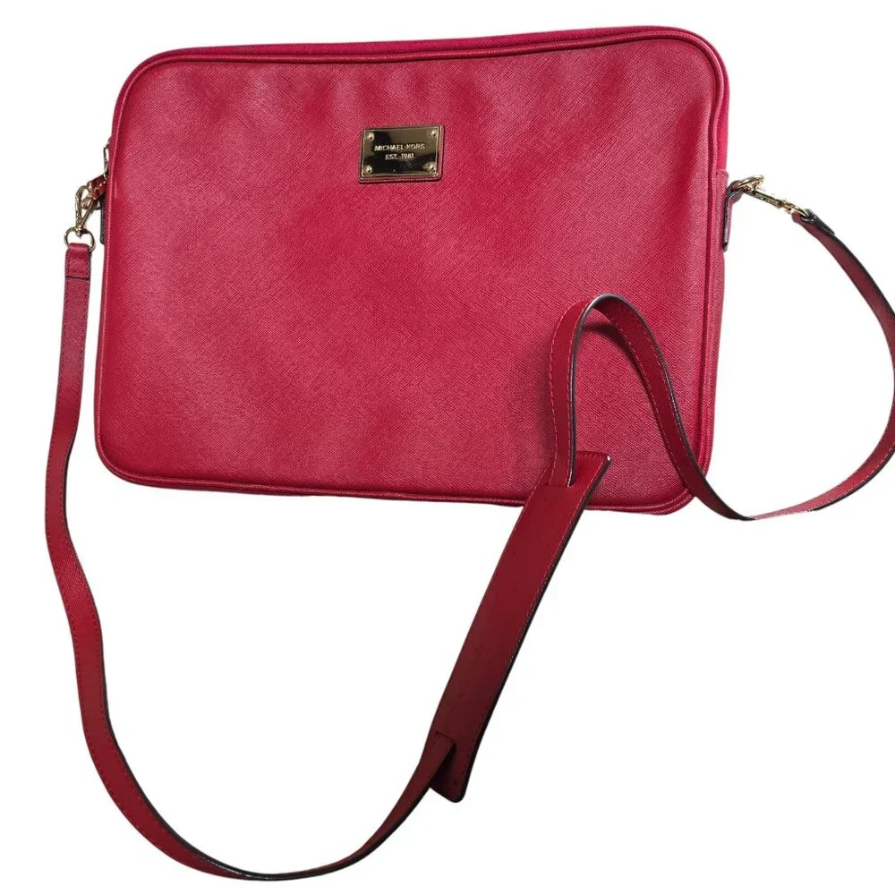 Michael Kors Red Leather Shoulder/ laptop Carry Handbag